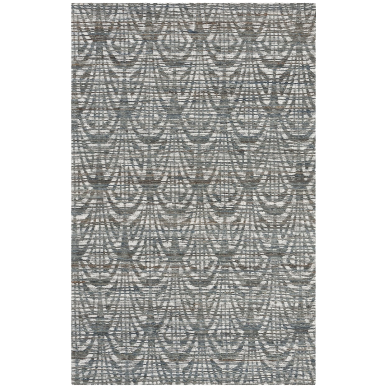 Slate and Ivory Geometric Flat Woven Wool Cotton Rug, 8' x 10'