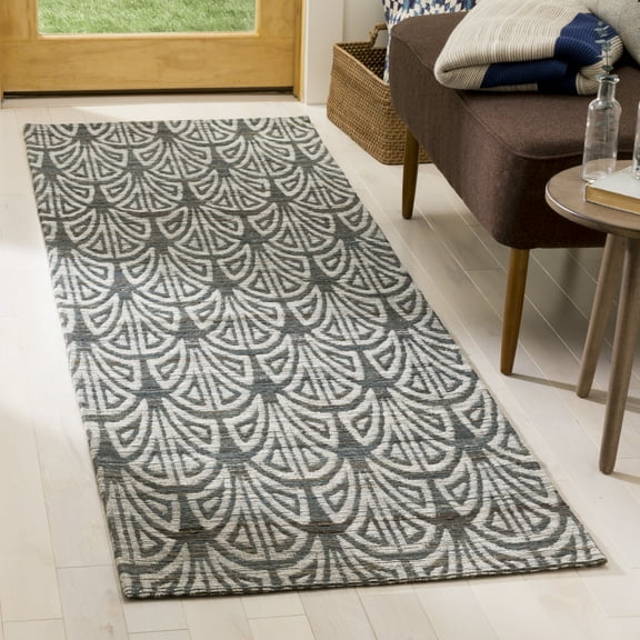 SAFAVIEH Cape Cod Vasiliki Geometric Runner Rug, Slate/Ivory, 2'3" x 8'