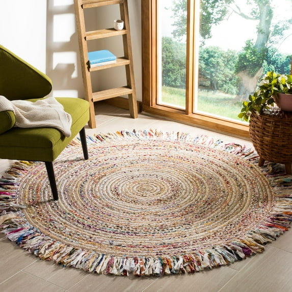SAFAVIEH Cape Cod Victoria Braided Area Rug, 10' x 10' Round, Ivory/Light Beige