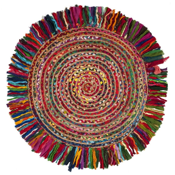 SAFAVIEH Cape Cod Victoria Braided Area Rug, 3' x 3' Round, Ivory/Red