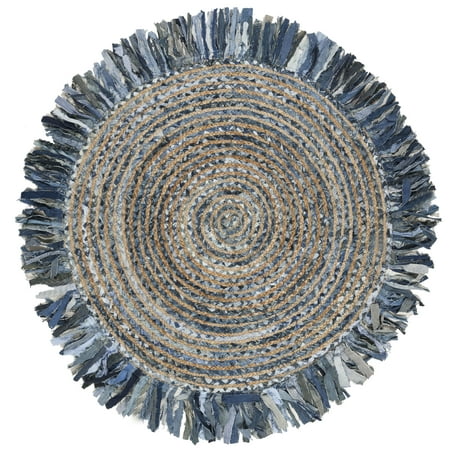 SAFAVIEH Cape Cod Victoria Braided Area Rug, 4' x 4' Round, Ivory/Denim