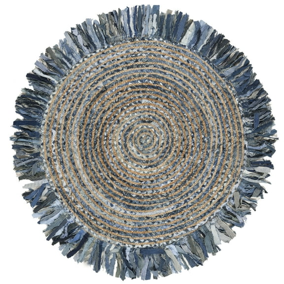 SAFAVIEH Cape Cod Victoria Braided Area Rug, 4' x 4' Round, Ivory/Denim