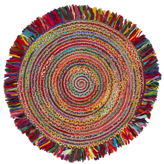 SAFAVIEH Cape Cod Victoria Braided Area Rug, 4' x 4' Round, Ivory/Red