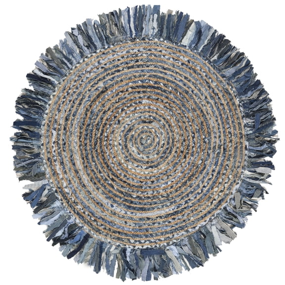SAFAVIEH Cape Cod Victoria Braided Area Rug, 5' x 5' Round, Ivory/Denim