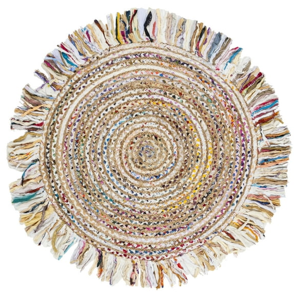 SAFAVIEH Cape Cod Victoria Braided Area Rug, 5' x 5' Round, Ivory/Light Beige