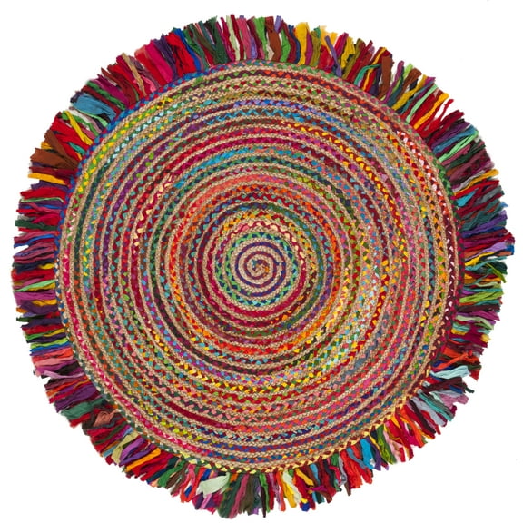 SAFAVIEH Cape Cod Victoria Braided Area Rug, 5' x 5' Round, Ivory/Red