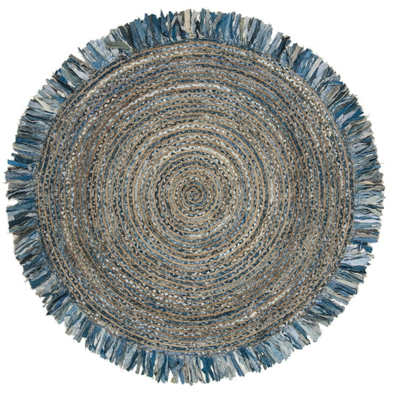 SAFAVIEH Cape Cod Victoria Braided Area Rug, 6' x 6' Round, Ivory/Denim