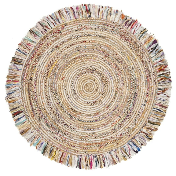 SAFAVIEH Cape Cod Victoria Braided Area Rug, 6' x 6' Round, Ivory/Light Beige