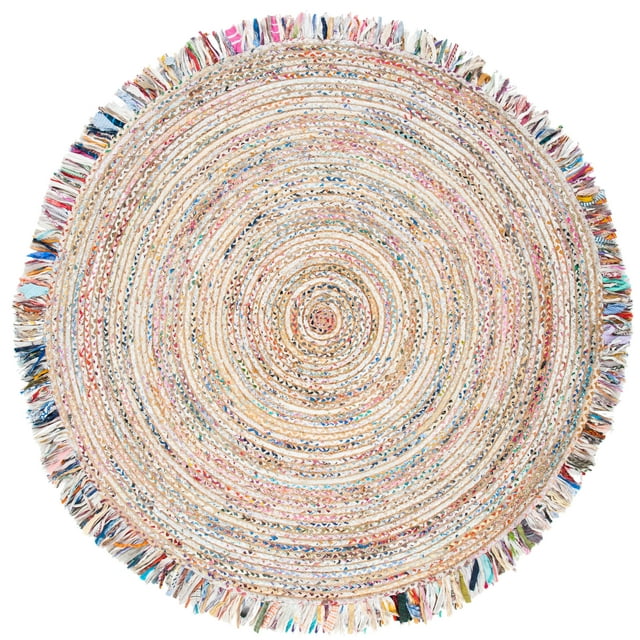 SAFAVIEH Cape Cod Victoria Braided Area Rug, 8' x 8' Round, Ivory/Light Beige