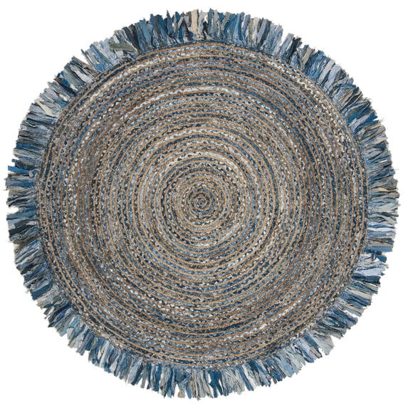SAFAVIEH Cape Cod Victoria Geometric Area Rug, Ivory/Denim, 7' x 7' Round