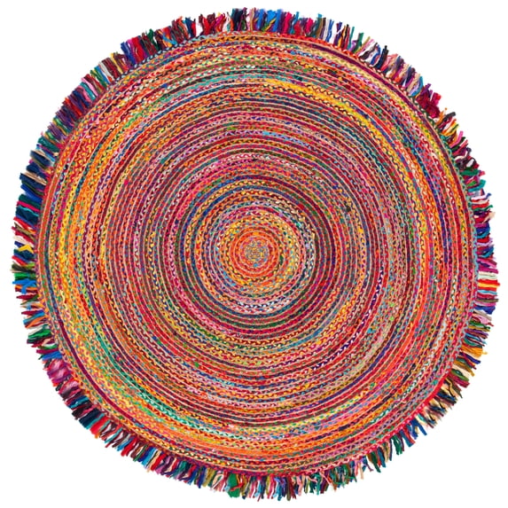 SAFAVIEH Cape Cod Victoria Geometric Area Rug, Ivory/Red, 8' x 8' Round