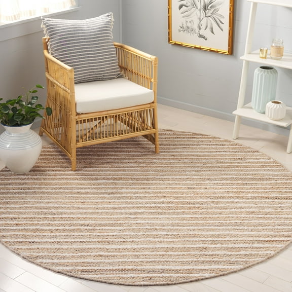 SAFAVIEH Cape Cod Vincent Striped Area Rug, Natural/Beige, 6' x 6' Round