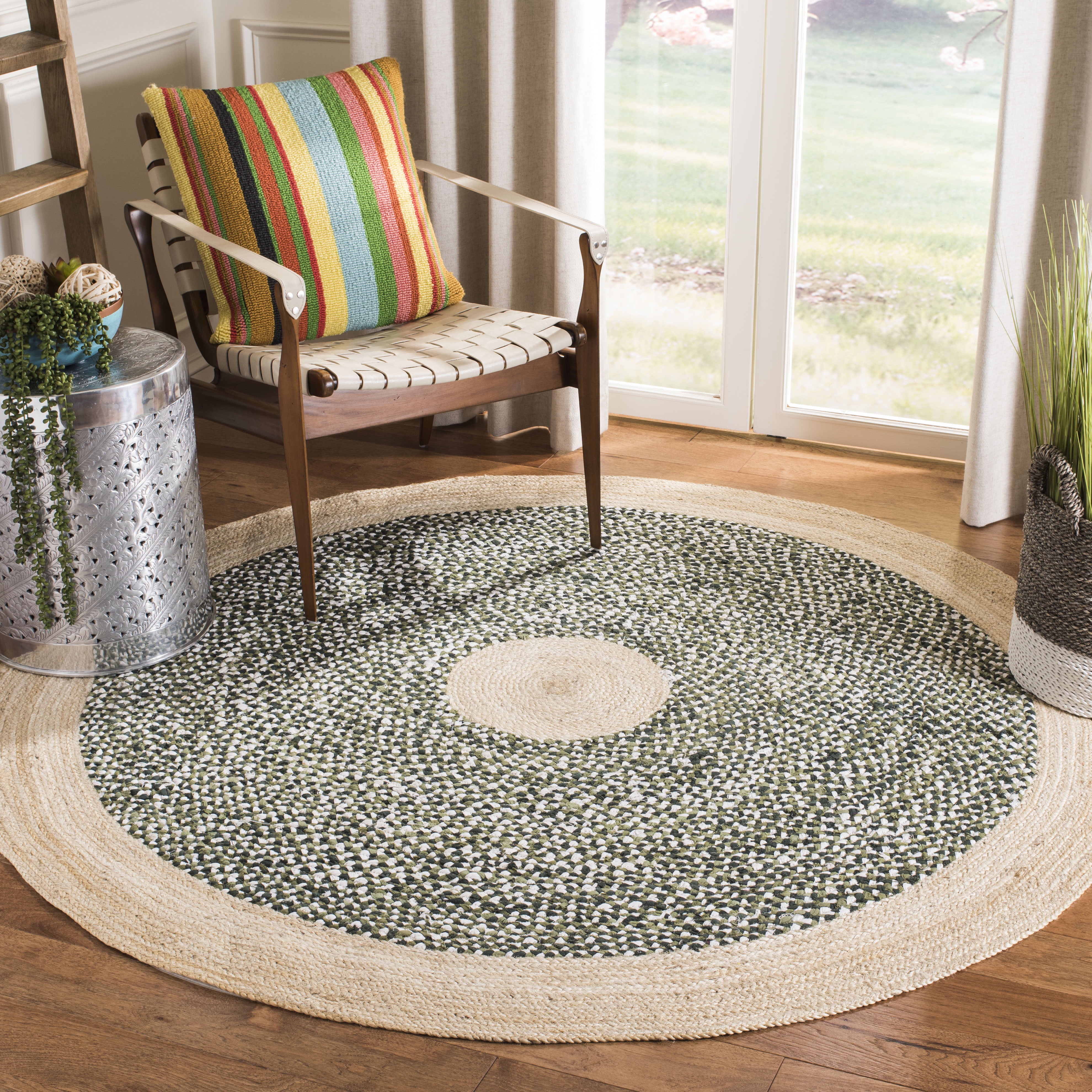SAFAVIEH Cape Cod Wesley Braided Area Rug, 4' x 4' Round, Green/Natural