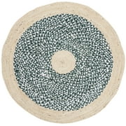 SAFAVIEH Cape Cod Wesley Striped Area Rug, Light Blue/Natural, 3' x 3' Round