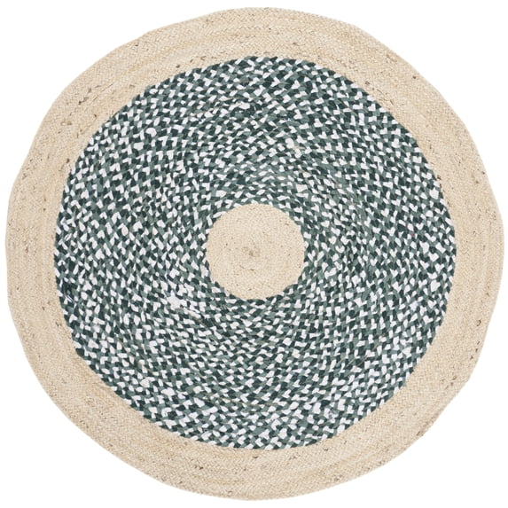 SAFAVIEH Cape Cod Wesley Striped Area Rug, Light Blue/Natural, 3' x 3' Round