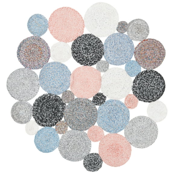SAFAVIEH Cape Cod Windsor Abstract Dots Polyester Area Rug, Blue/Pink, 3' x 3' Round