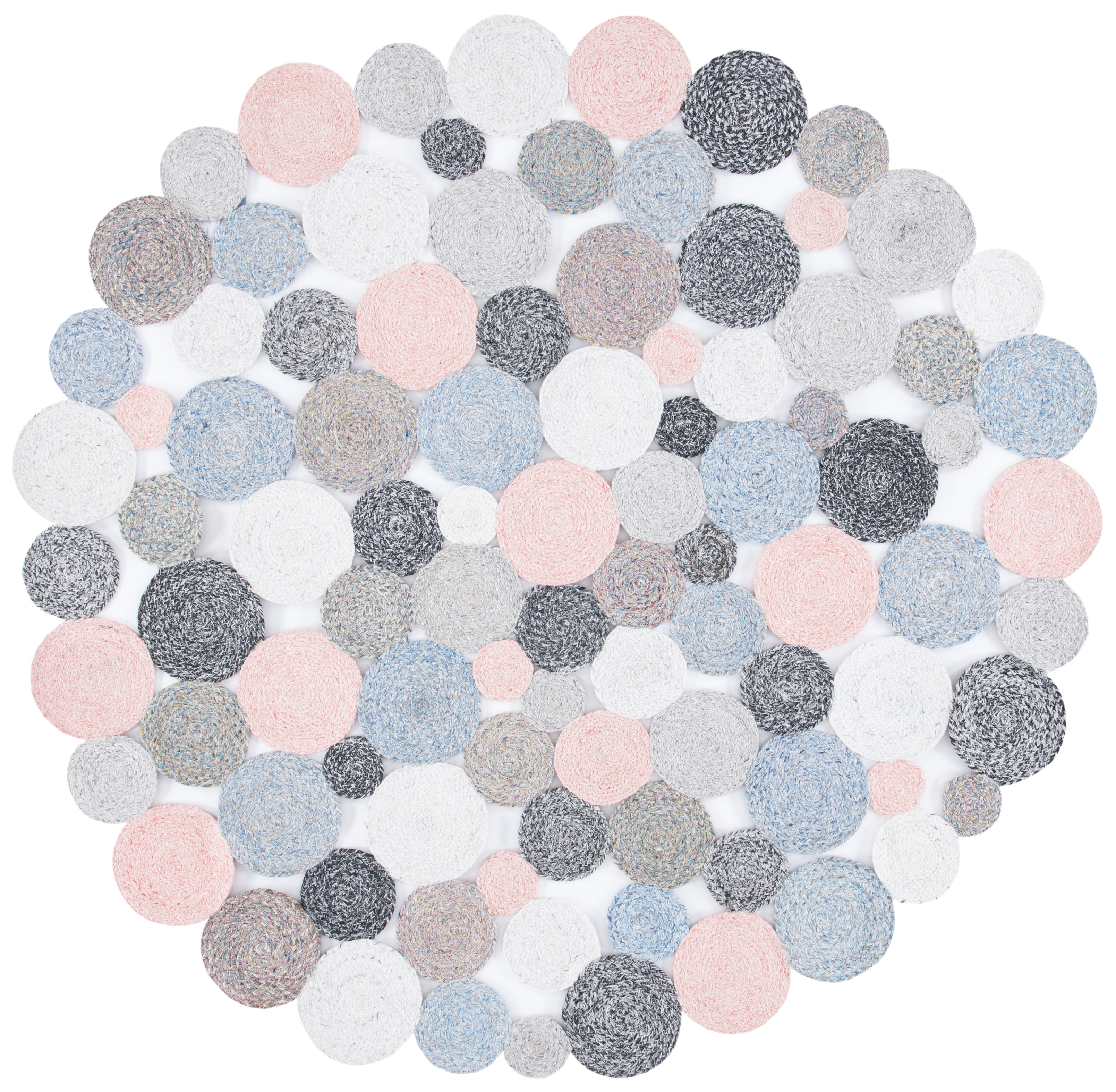 SAFAVIEH Cape Cod Windsor Abstract Dots Polyester Area Rug, Blue/Pink, 6' x 6' Round