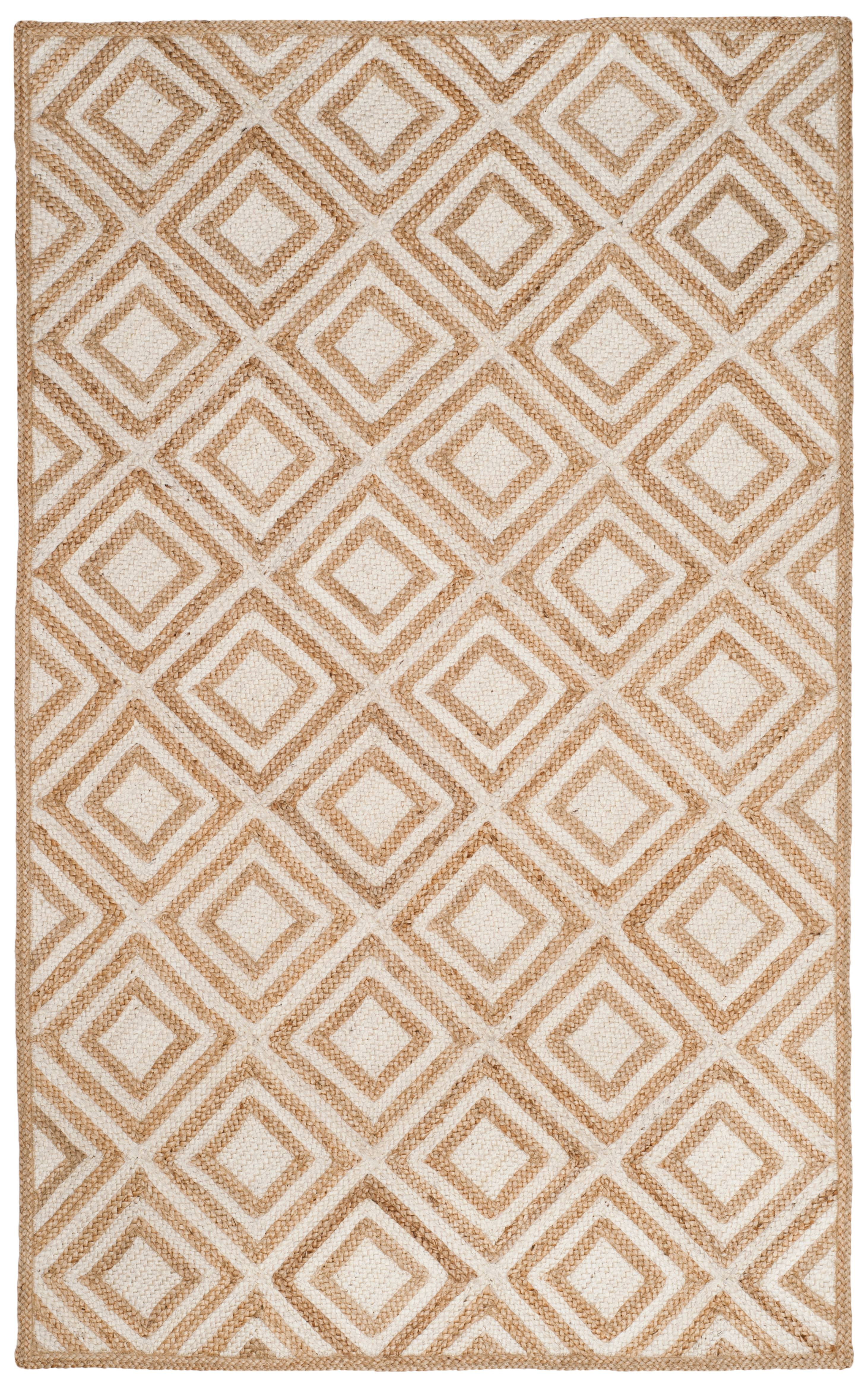 Natural Ivory Geometric Handmade Jute Area Rug, 4' x 6'