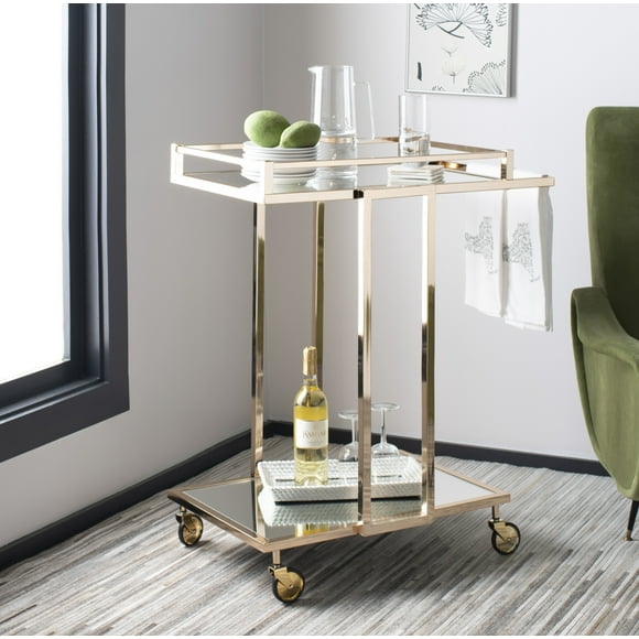 SAFAVIEH Capri 2 Tier Modern Glam Rectangle Bar Cart with Casters, Gold