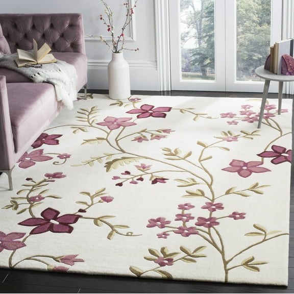 SAFAVIEH Capri Bernadine Floral Wool Area Rug, Ivory/Purple, 8' x 10'