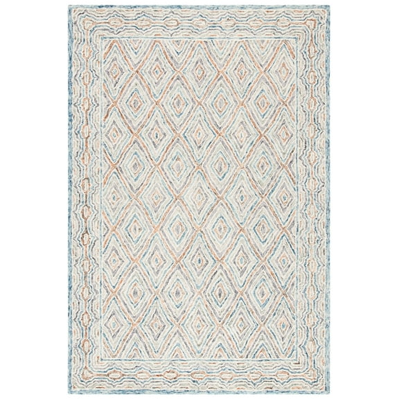 SAFAVIEH Capri Blair Diamond Wool Area Rug, Blue/Rust, 3' x 5'