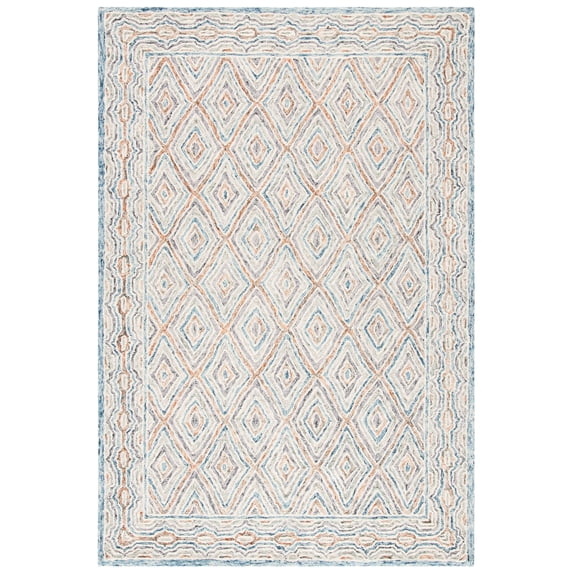SAFAVIEH Capri Blair Diamond Wool Area Rug, Blue/Rust, 3' x 5'