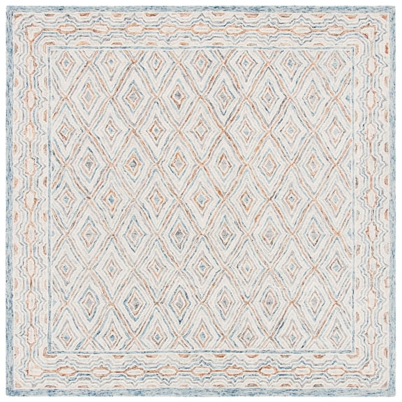 SAFAVIEH Capri Blair Diamond Wool Area Rug, Blue/Rust, 7' x 7' Square