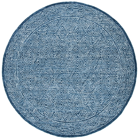 SAFAVIEH Capri Blair Diamond Wool Area Rug, Navy, 7' x 7' Round