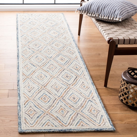SAFAVIEH Capri Blair Diamond Wool Runner Rug, Blue/Rust, 2'3" x 9'