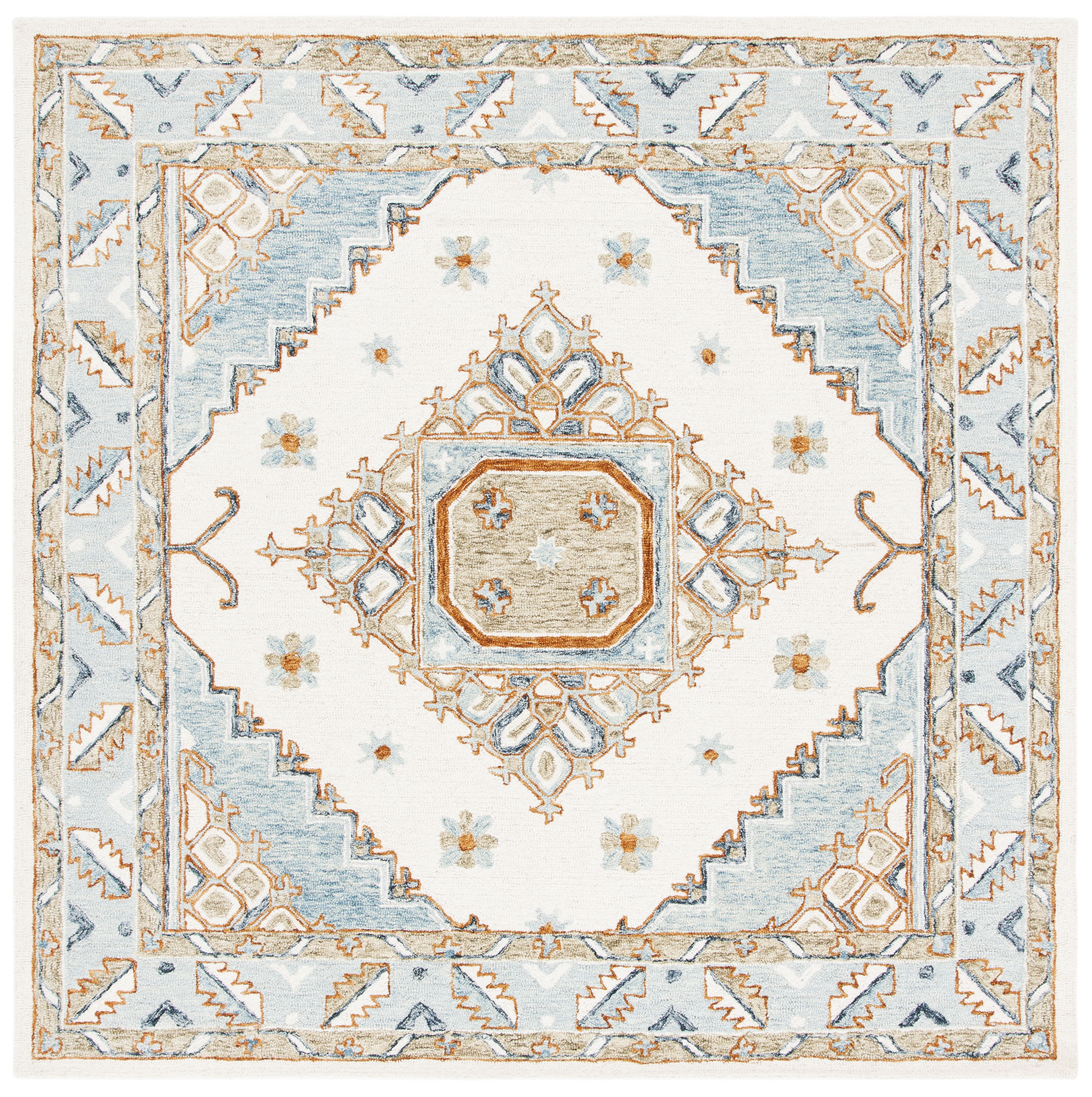 Ivory and Rust Hand-Tufted Wool Square Area Rug