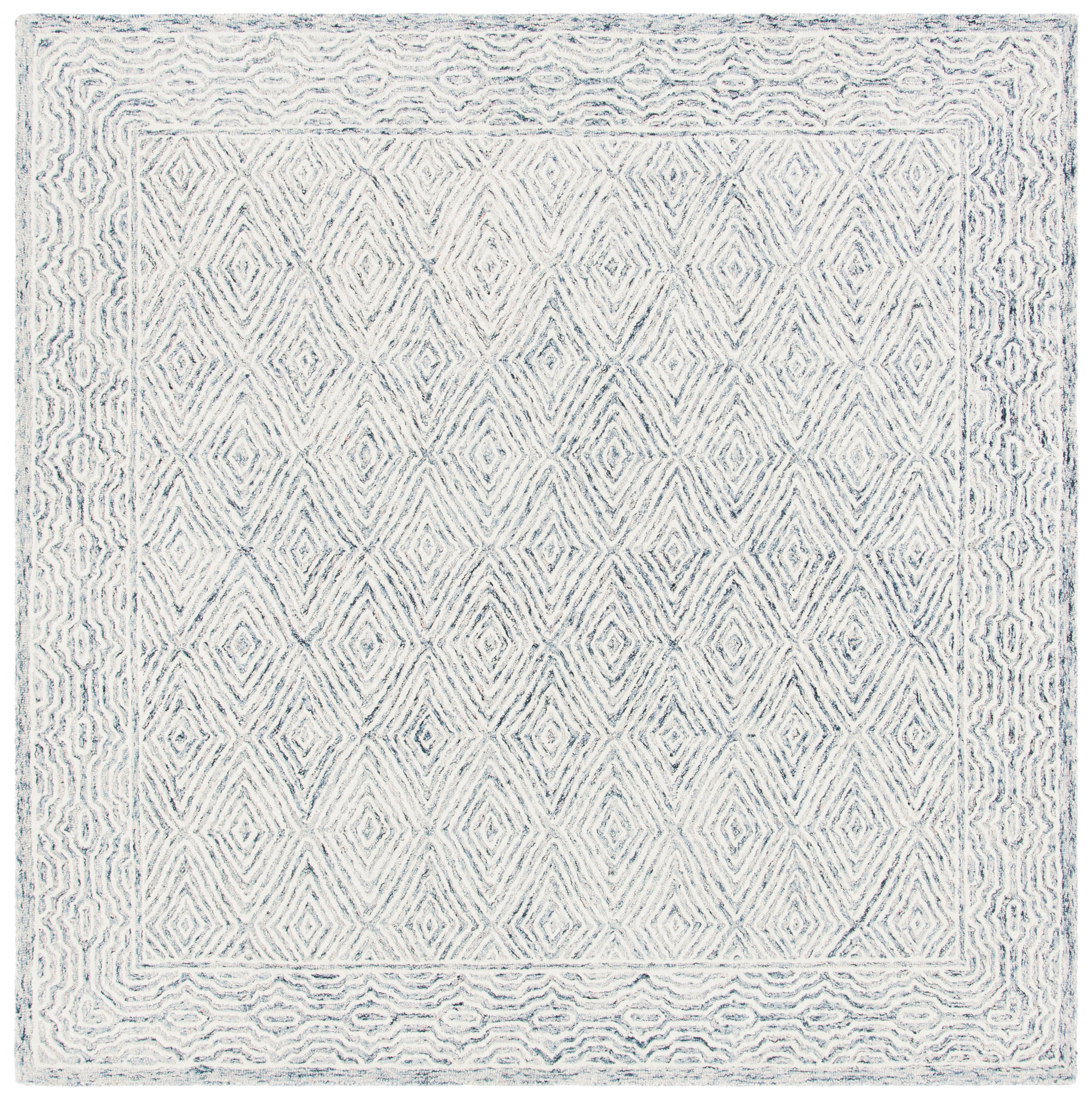 Ivory Hand-Tufted Wool Square Area Rug, 7'