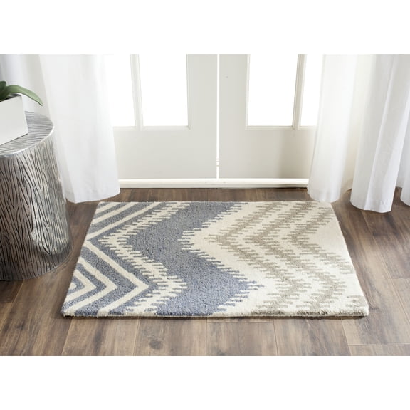 SAFAVIEH Capri Robynne Chevron Wool Area Rug, Blue/Ivory, 2' x 3'