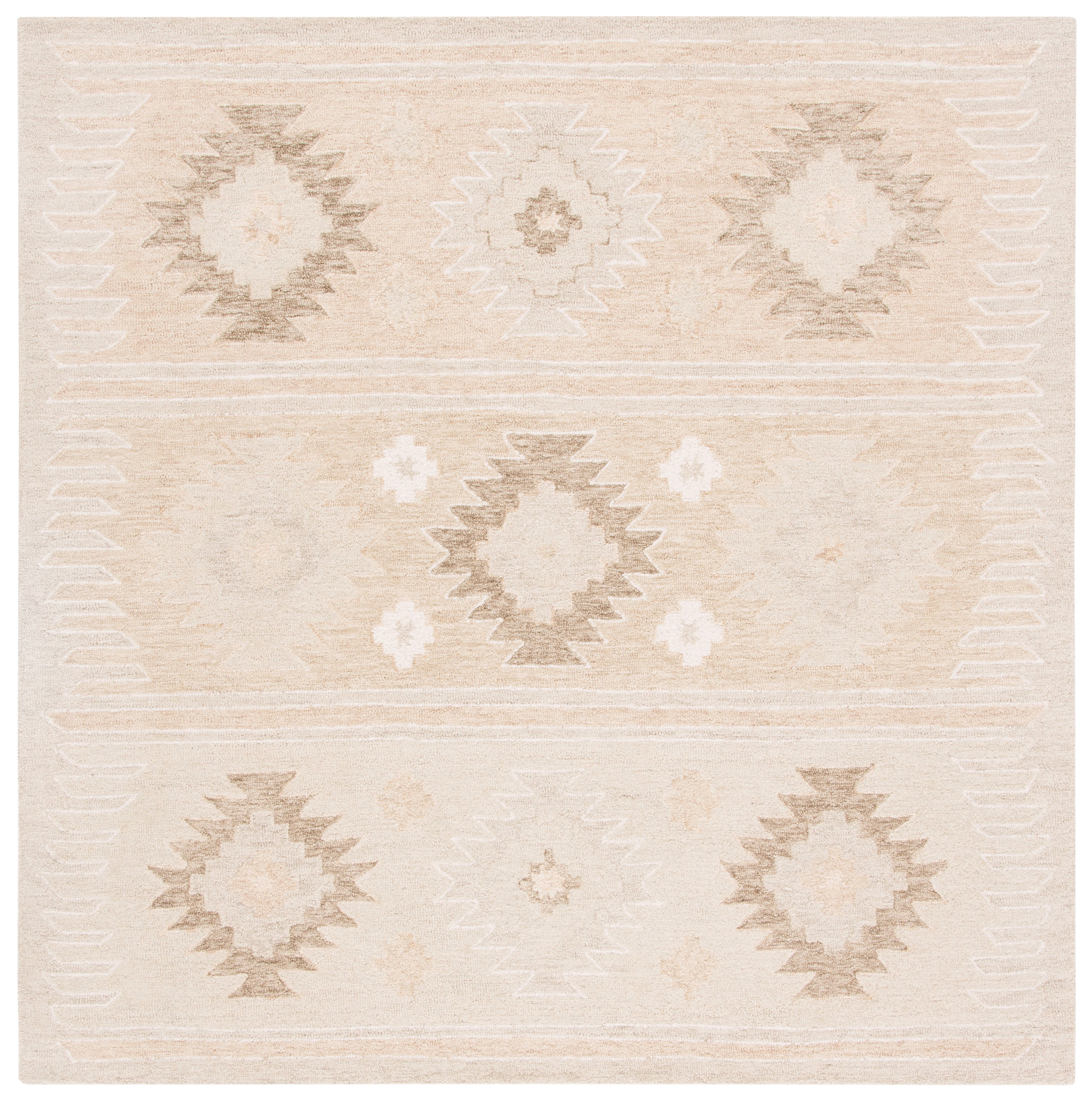 Capri Collection Beige 7' Square Hand-Tufted Wool Rug