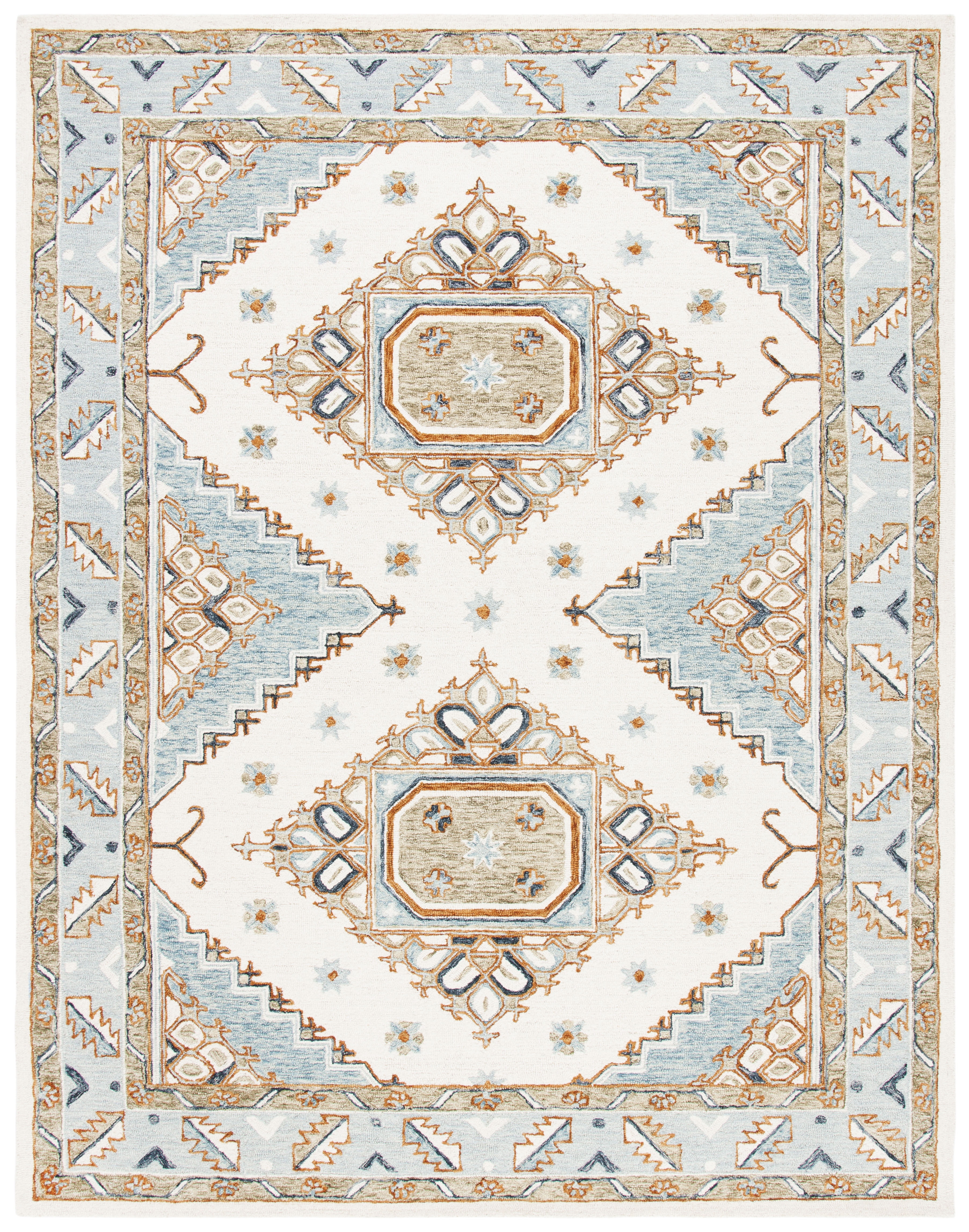 SAFAVIEH Capri Cletus Medallion Wool Area Rug, Ivory/Rust, 9' x 12'