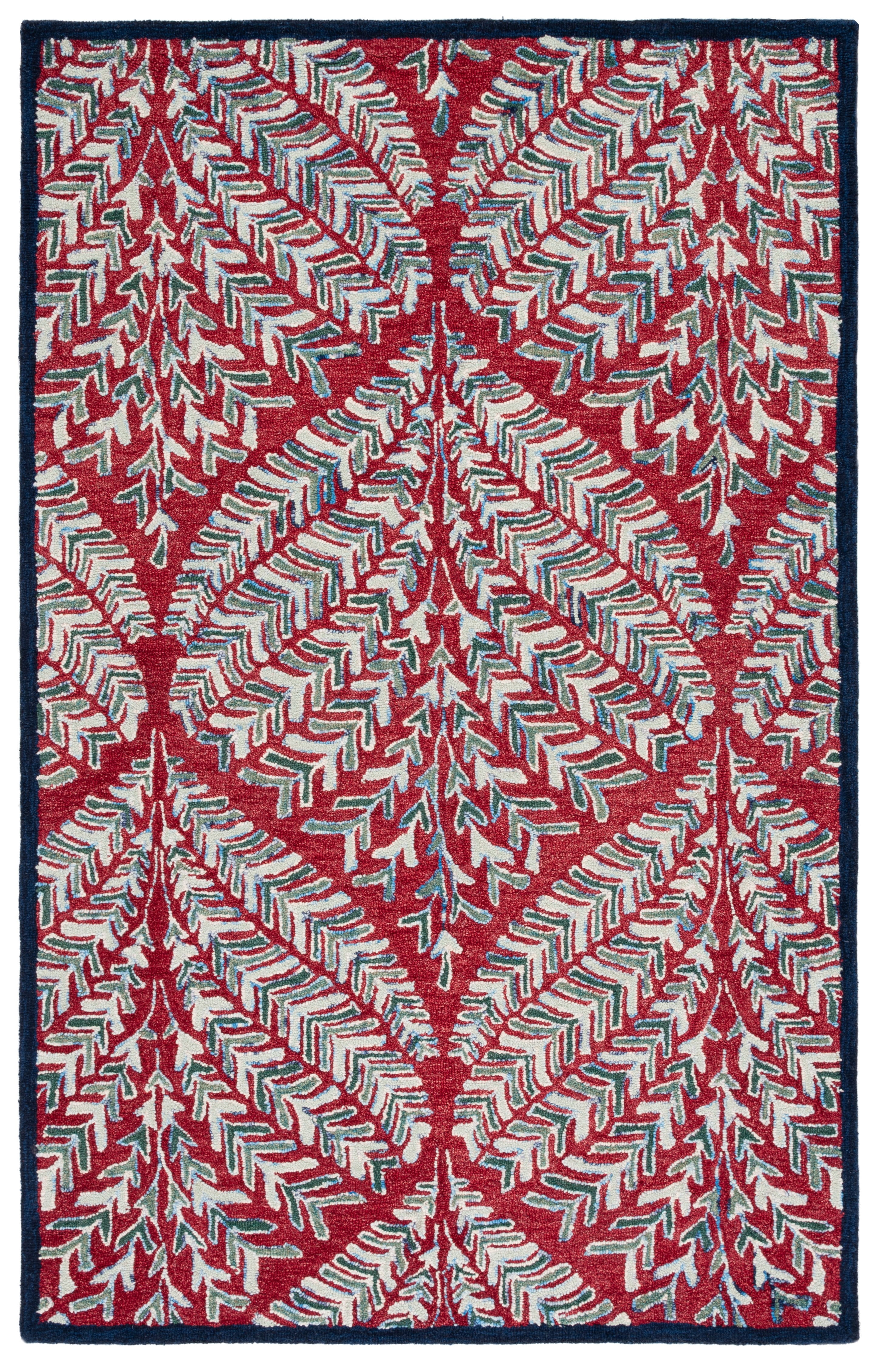 Red and Green Hand-Tufted Wool Floral Area Rug