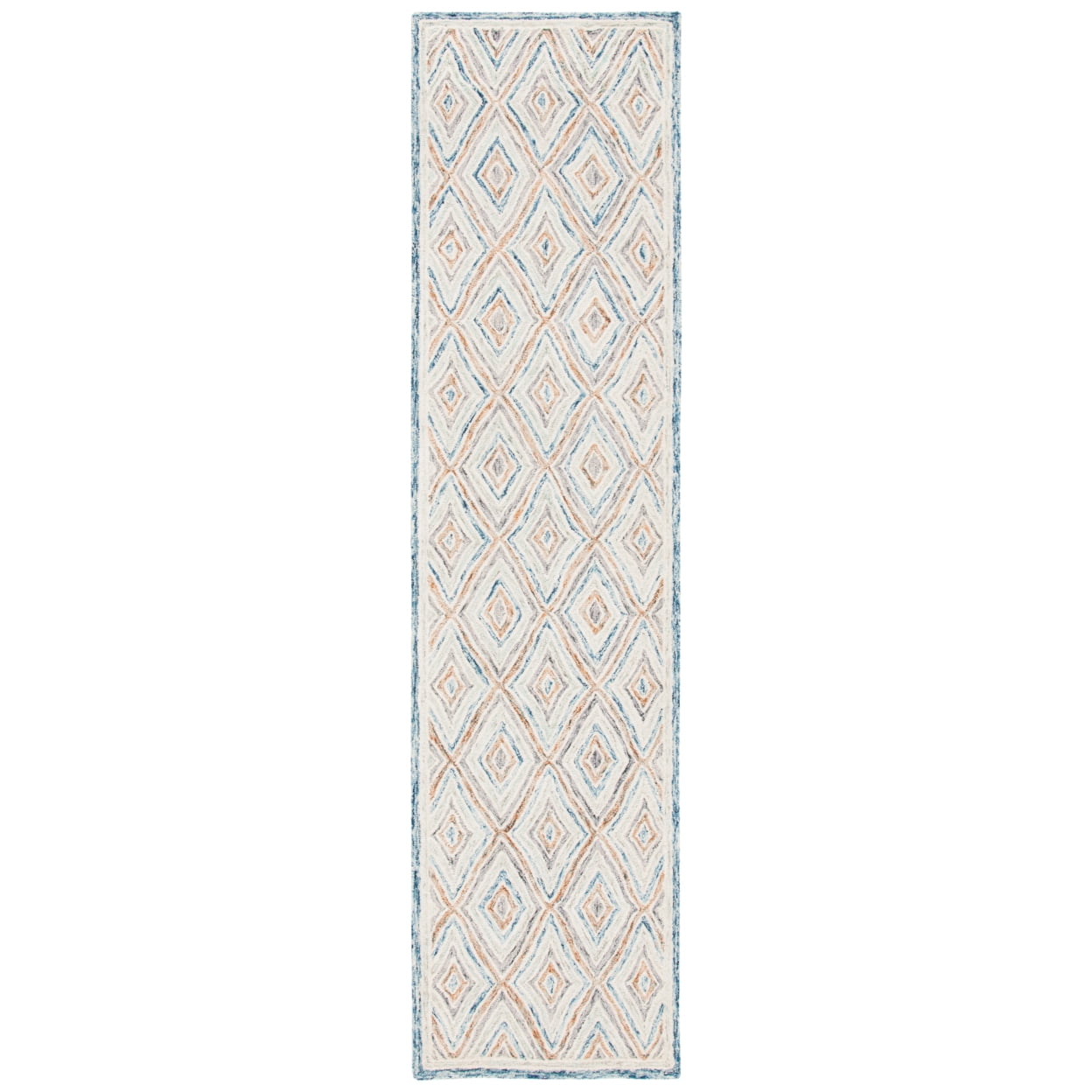 Capri Elegance Hand-Tufted Wool Runner Rug in Blue and Rust, 27"x9"