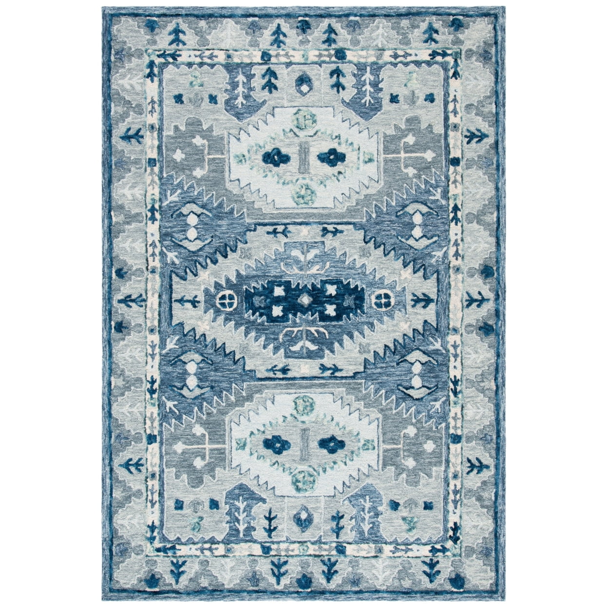 Hand-Tufted Blue and Gray Wool Silk 4' x 6' Area Rug