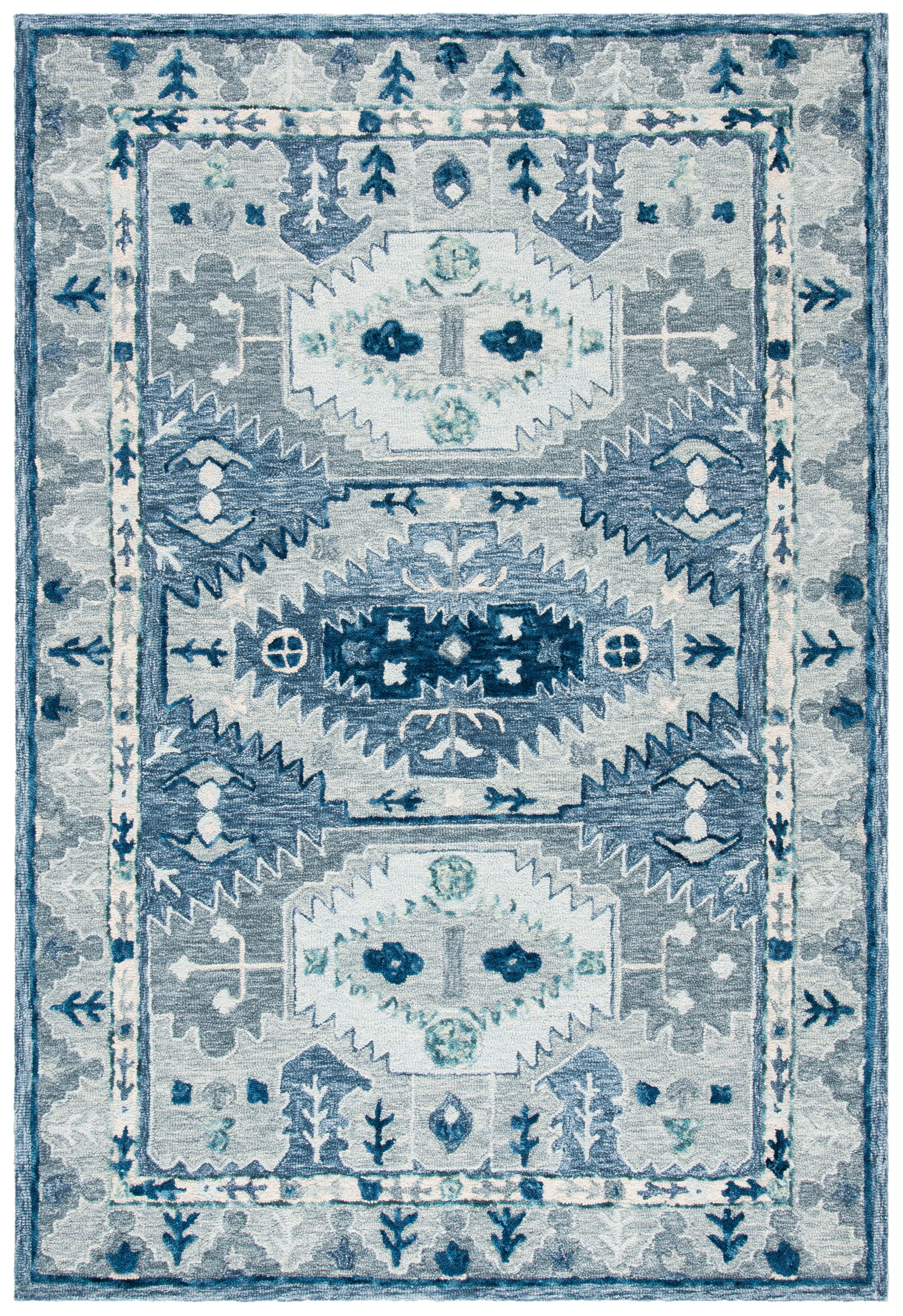 Hand-Tufted Blue and Gray Wool Silk 4' x 6' Area Rug