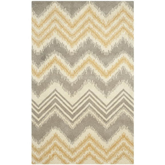 SAFAVIEH Capri Robynne Chevron Wool Area Rug, Grey/Gold, 5' x 8'