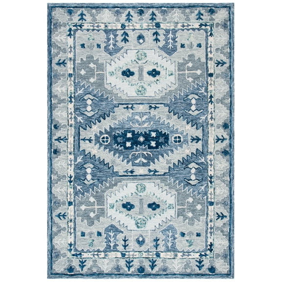 SAFAVIEH Capri Collin Southwestern Wool Area Rug, Blue/Grey, 6' x 9'