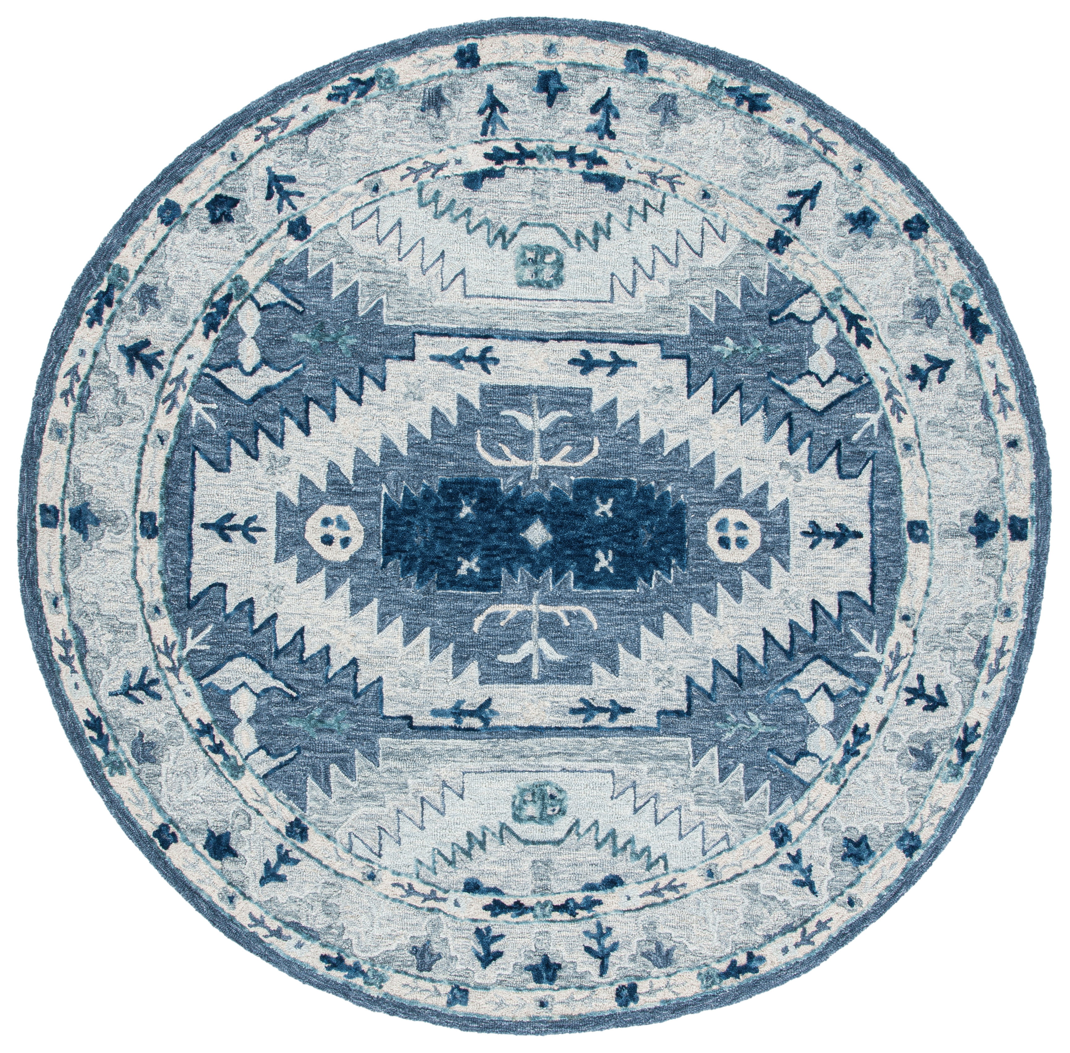 SAFAVIEH Capri Collin Southwestern Wool Area Rug, Blue/Grey, 7' x 7' Round