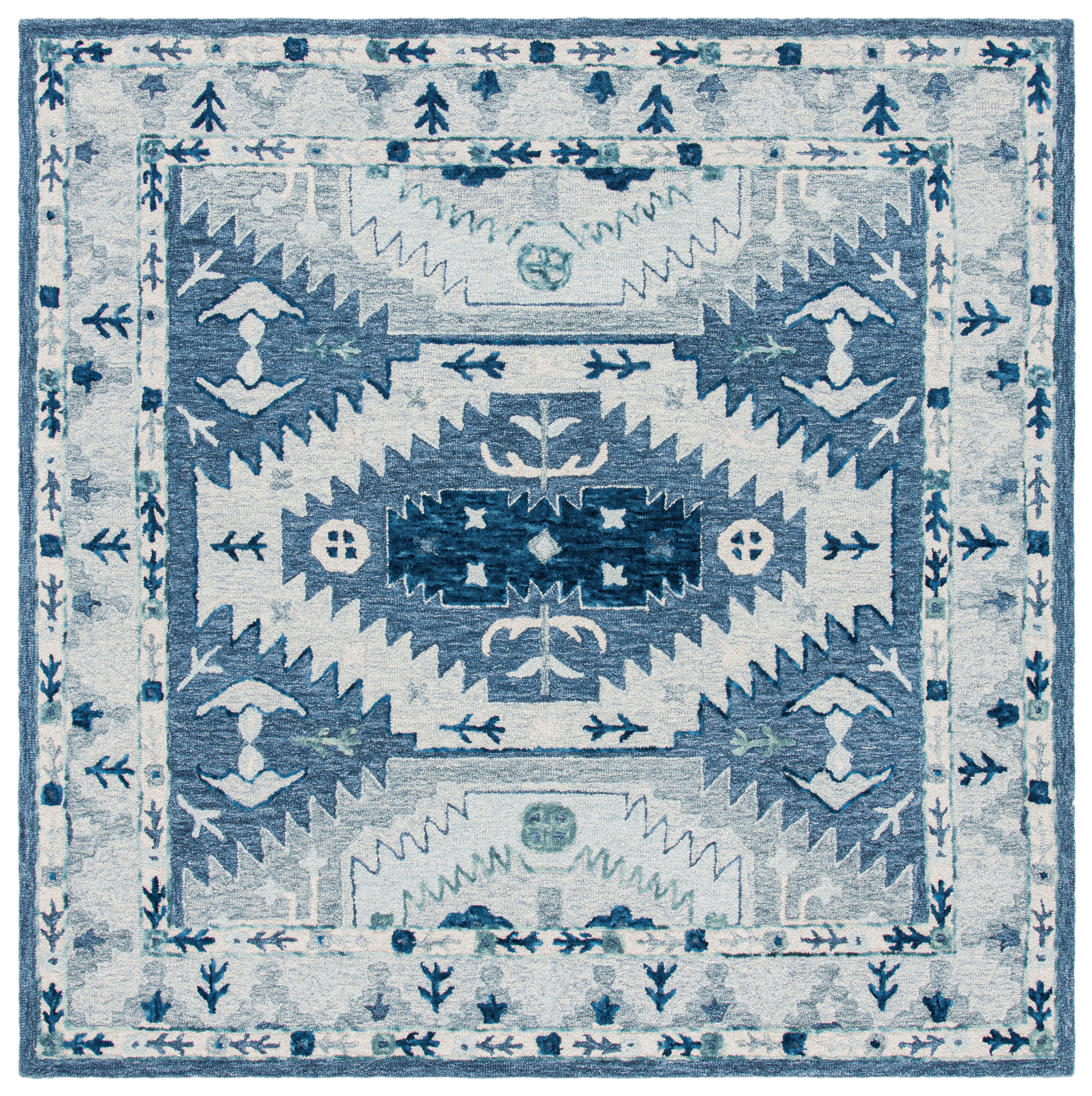 SAFAVIEH Capri Collin Southwestern Wool Area Rug, Blue/Grey, 7' x 7' Square