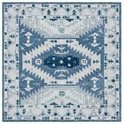 SAFAVIEH Capri Collin Southwestern Wool Area Rug, Blue/Grey, 7' x 7' Square