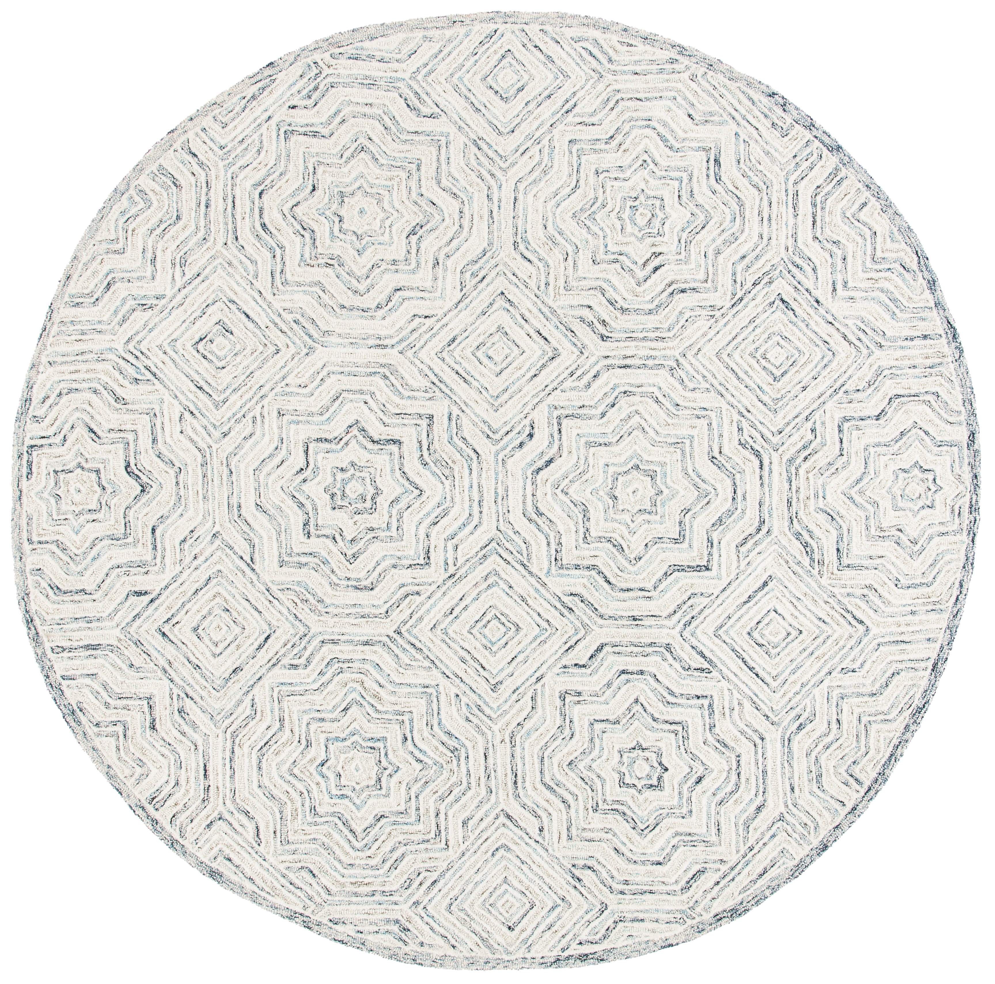 SAFAVIEH Capri Layla Geometric Wool Area Rug, Beige/Blue, 7' x 7' Round