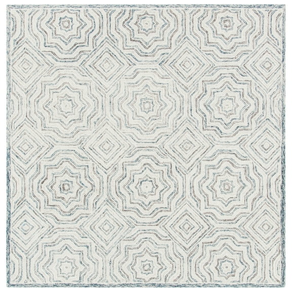 SAFAVIEH Capri Layla Geometric Wool Area Rug, Beige/Blue, 7' x 7' Square
