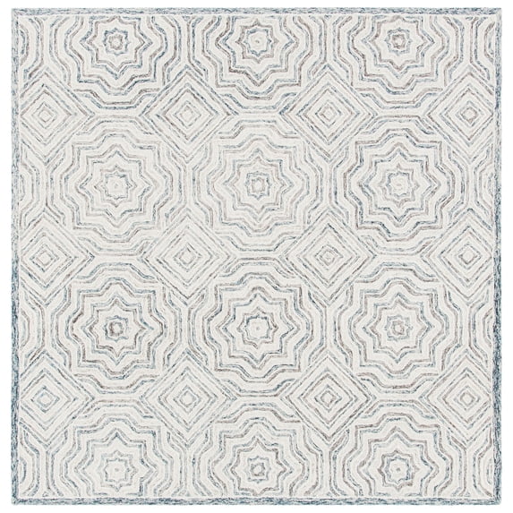 SAFAVIEH Capri Layla Geometric Wool Area Rug, Beige/Blue, 7' x 7' Square