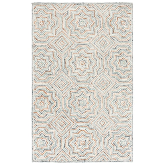SAFAVIEH Capri Layla Geometric Wool Area Rug, Blue/Rust, 3' x 5'