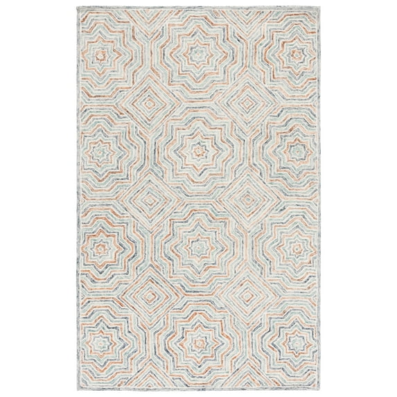 SAFAVIEH Capri Layla Geometric Wool Area Rug, Blue/Rust, 5' x 8'