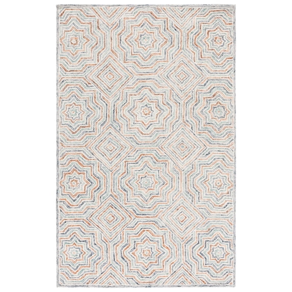 SAFAVIEH Capri Layla Geometric Wool Area Rug, Blue/Rust, 6' x 9'