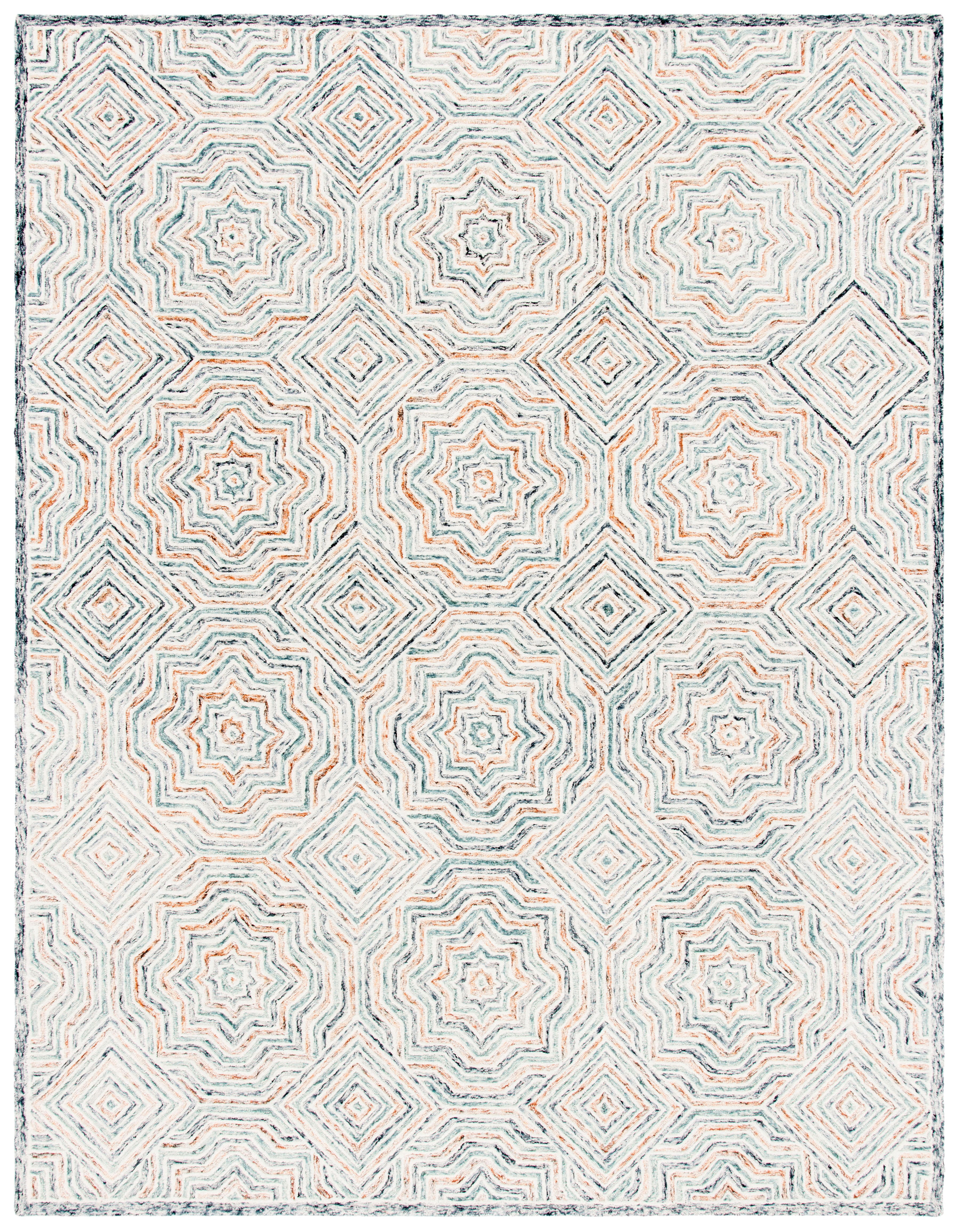 SAFAVIEH Capri Layla Geometric Wool Area Rug, Blue/Rust, 9' x 12'